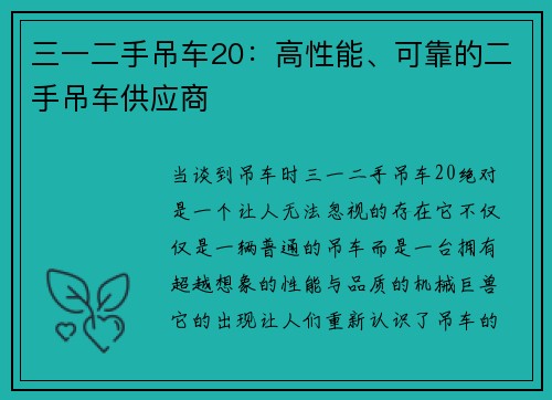 三一二手吊车20：高性能、可靠的二手吊车供应商