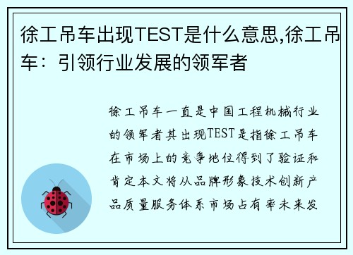 徐工吊车出现TEST是什么意思,徐工吊车：引领行业发展的领军者