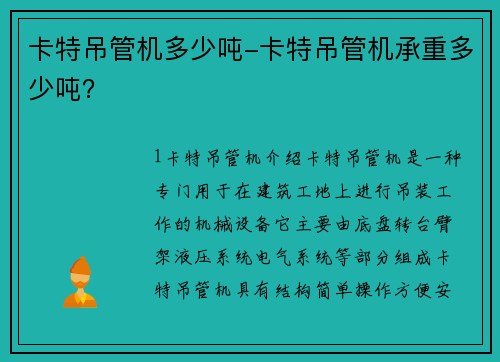 卡特吊管机多少吨-卡特吊管机承重多少吨？